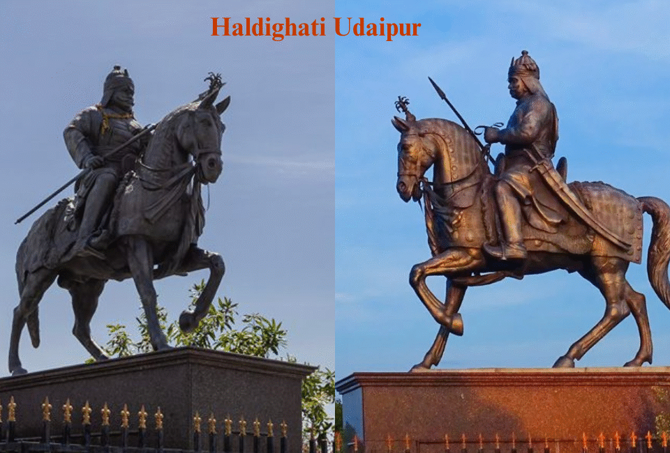 Panoramic view of Haldighati battlefield with Maharana Pratap statue on Chetak